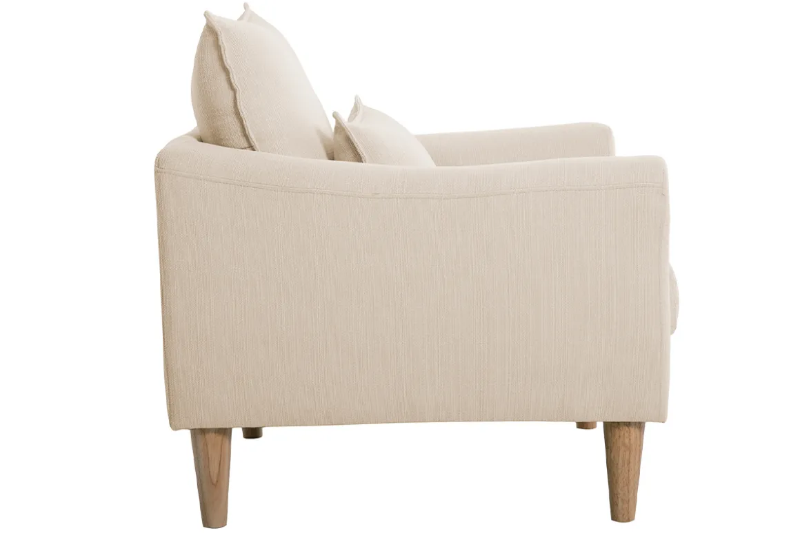 Clearance Miliboo Sillón nórdico de tela beige y madera de caucho maciza KATE