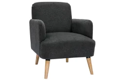 Online Miliboo Sillón nórdico de tela efecto aterciopelado texturizado gris oscuro y madera clara ISKO