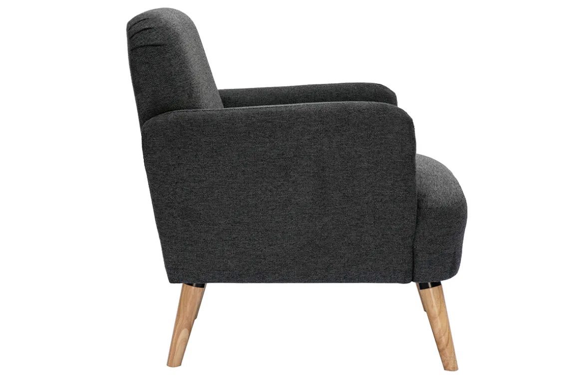 Online Miliboo Sillón nórdico de tela efecto aterciopelado texturizado gris oscuro y madera clara ISKO