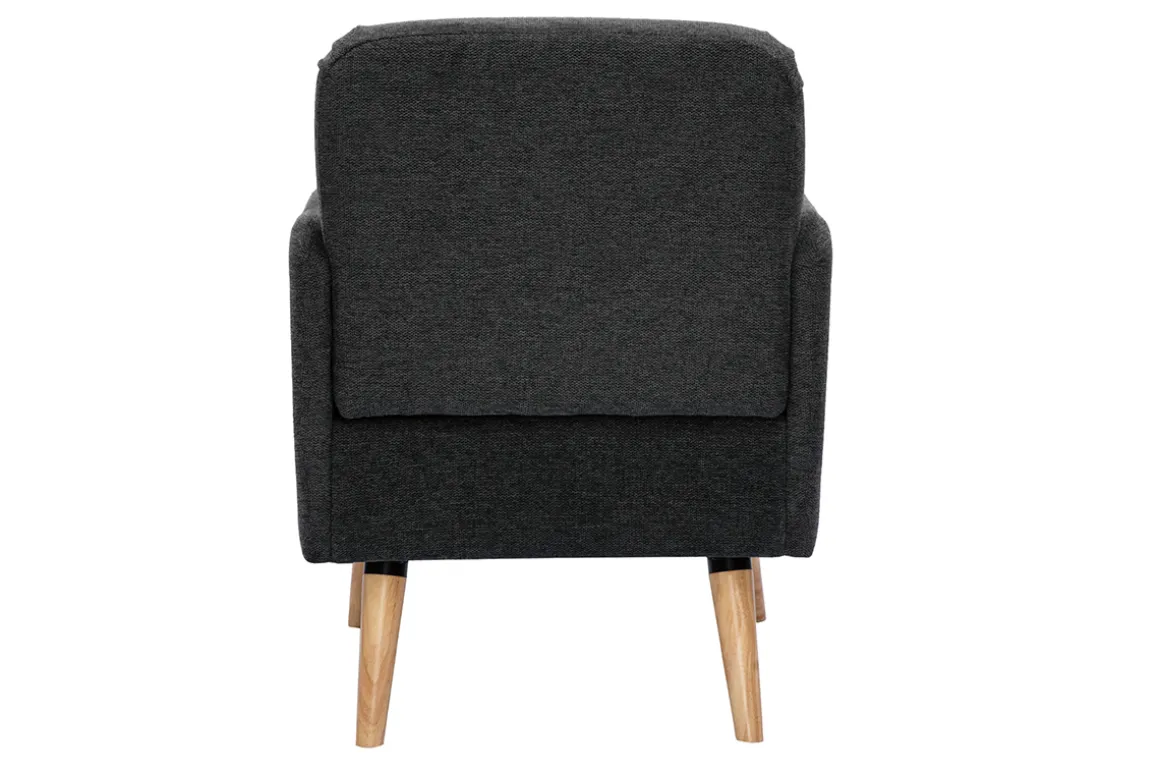 Online Miliboo Sillón nórdico de tela efecto aterciopelado texturizado gris oscuro y madera clara ISKO