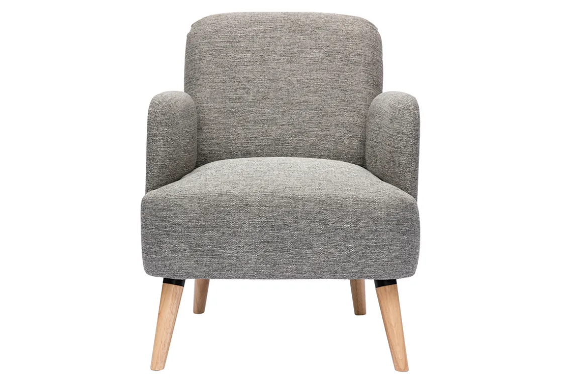 Flash Sale Miliboo Sillón nórdico de tela gris claro y madera clara ISKO