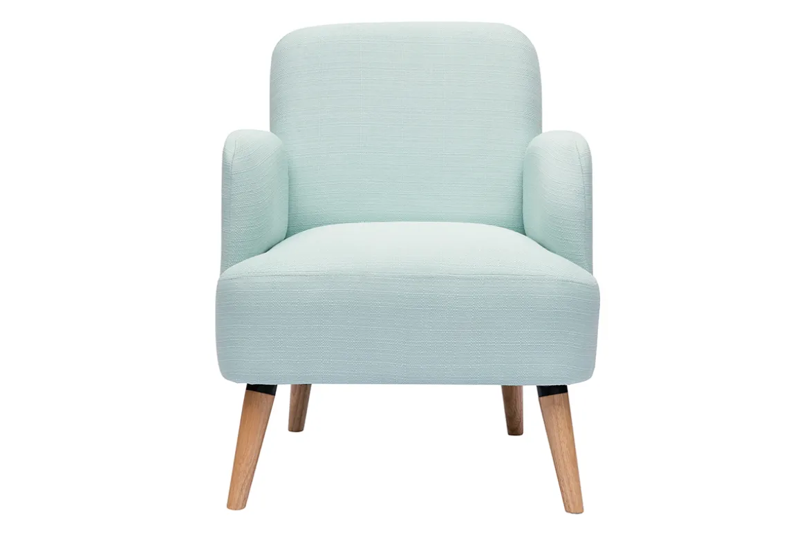 Hot Miliboo Sillón nórdico de tela menta al agua y madera clara ISKO