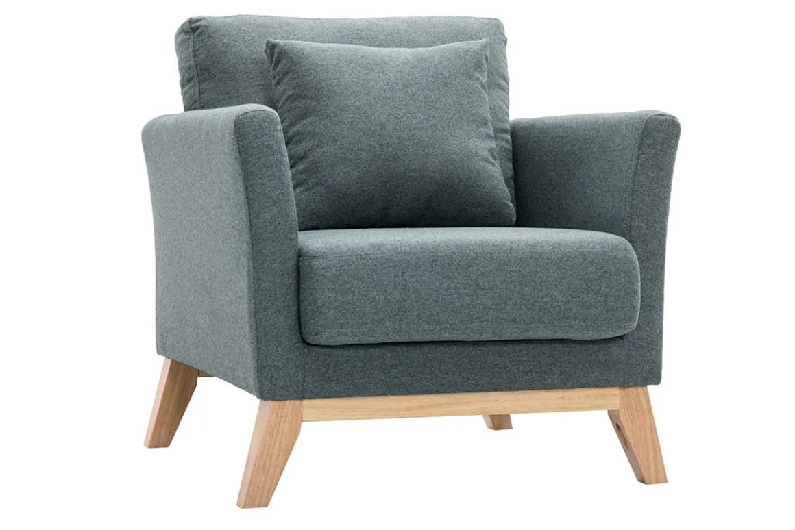 Clearance Miliboo Sillón nórdico de tela verde grisáceo y madera clara OSLO