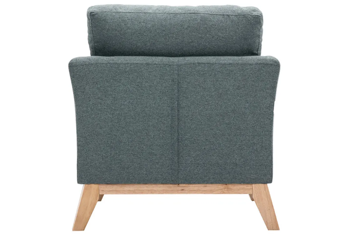 Clearance Miliboo Sillón nórdico de tela verde grisáceo y madera clara OSLO