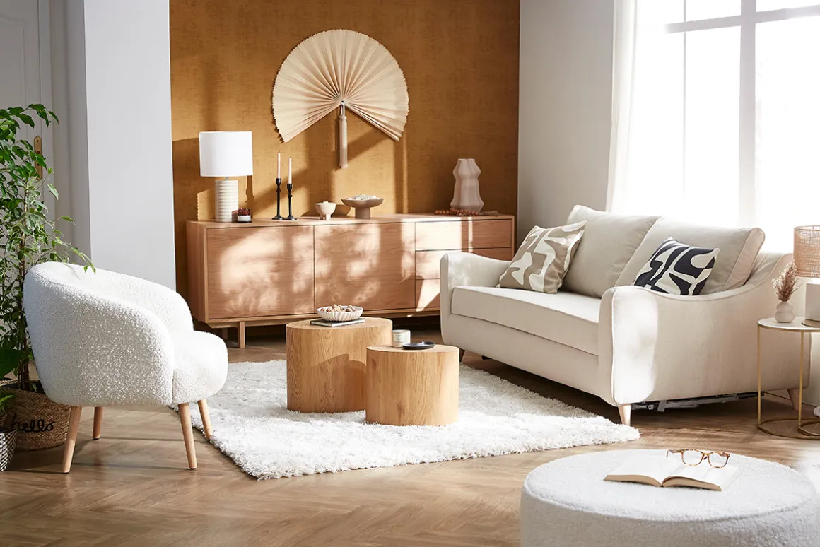 Best Sale Miliboo Sillón nórdico efecto borreguillo y madera MAGGIE