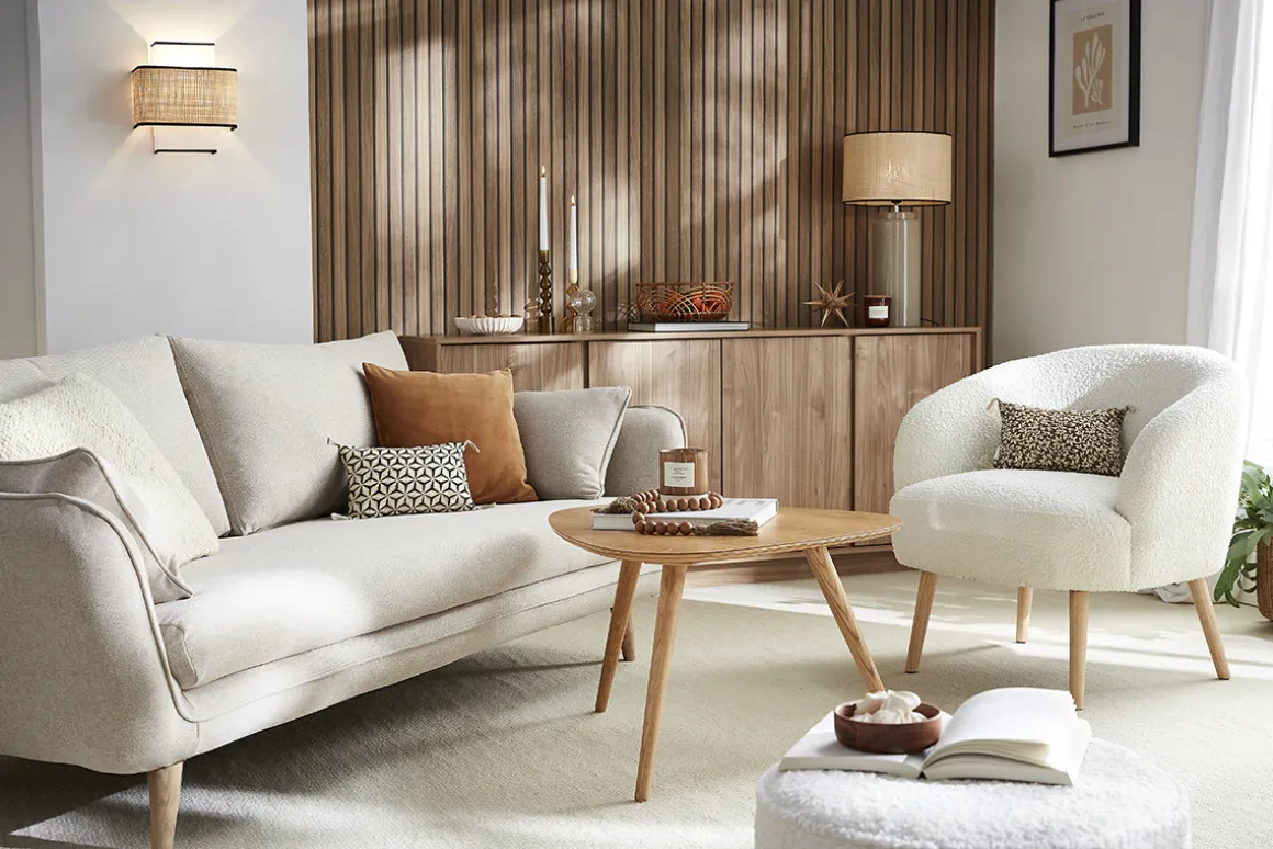 Best Sale Miliboo Sillón nórdico efecto borreguillo y madera MAGGIE