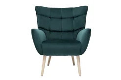 Outlet Miliboo Sillón nórdico efecto terciopelo azul petróleo y madera AVERY