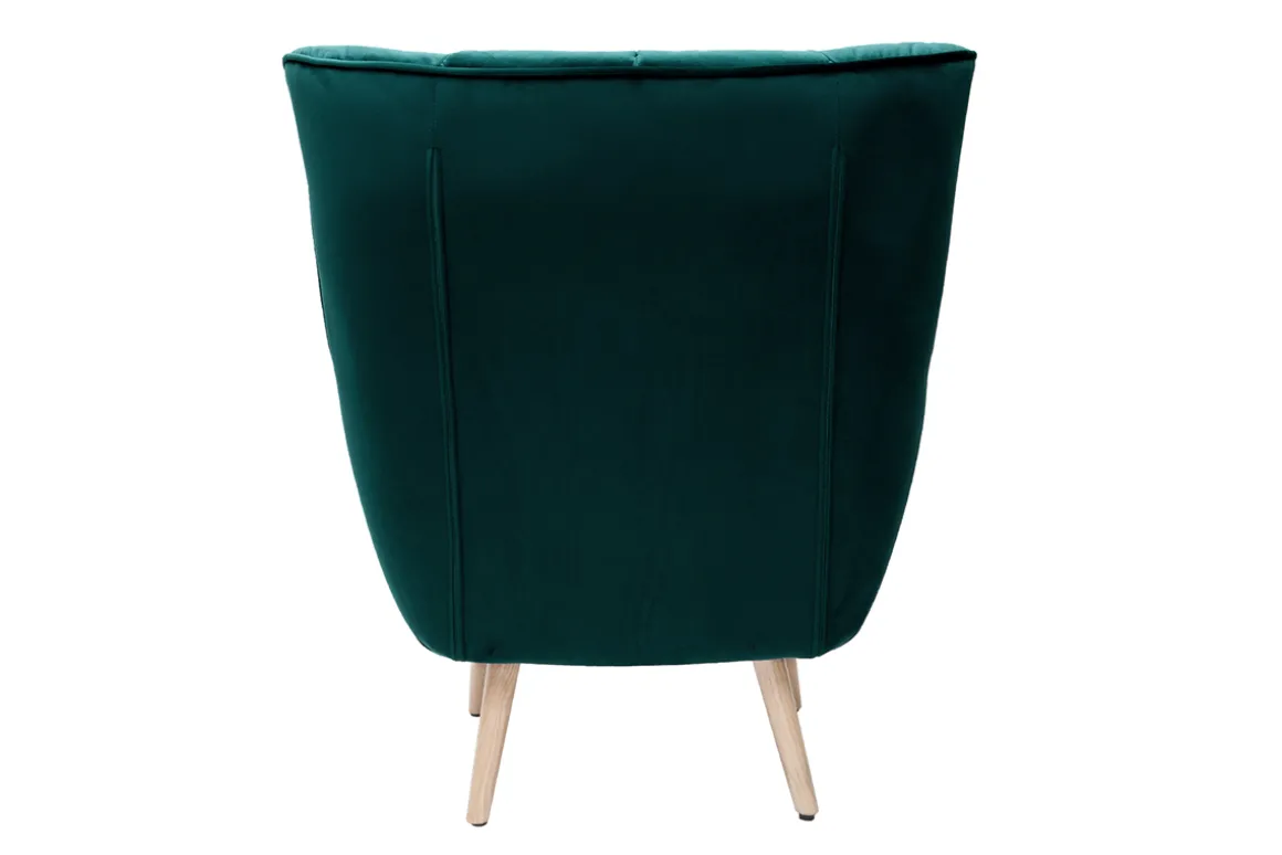 Outlet Miliboo Sillón nórdico efecto terciopelo azul petróleo y madera AVERY