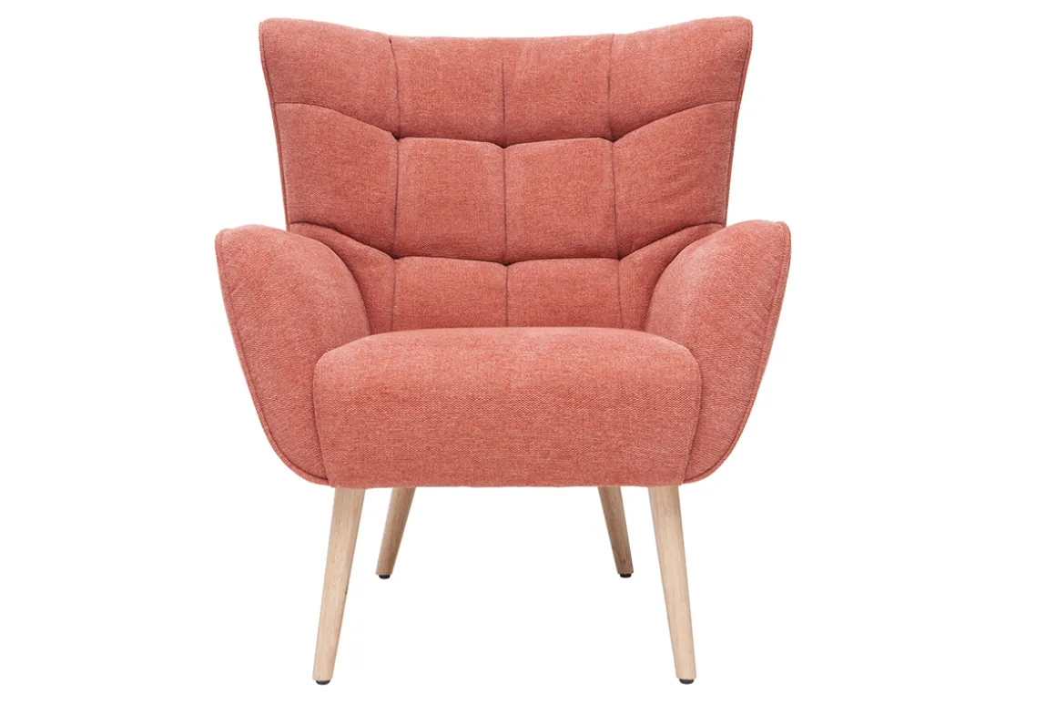 Hot Miliboo Sillón nórdico efecto terciopelo terracota y madera AVERY