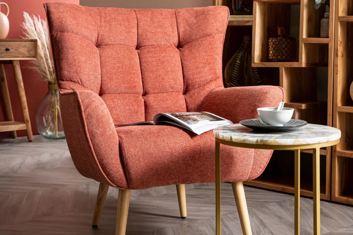 Hot Miliboo Sillón nórdico efecto terciopelo terracota y madera AVERY