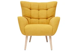 Best Miliboo Sillón nórdico efecto terciopelo amarillo mostaza y madera AVERY