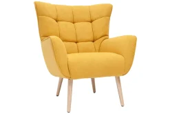 Best Miliboo Sillón nórdico efecto terciopelo amarillo mostaza y madera AVERY