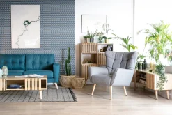 Hot Miliboo Sillón nórdico en tejido gris claro y madera AVERY