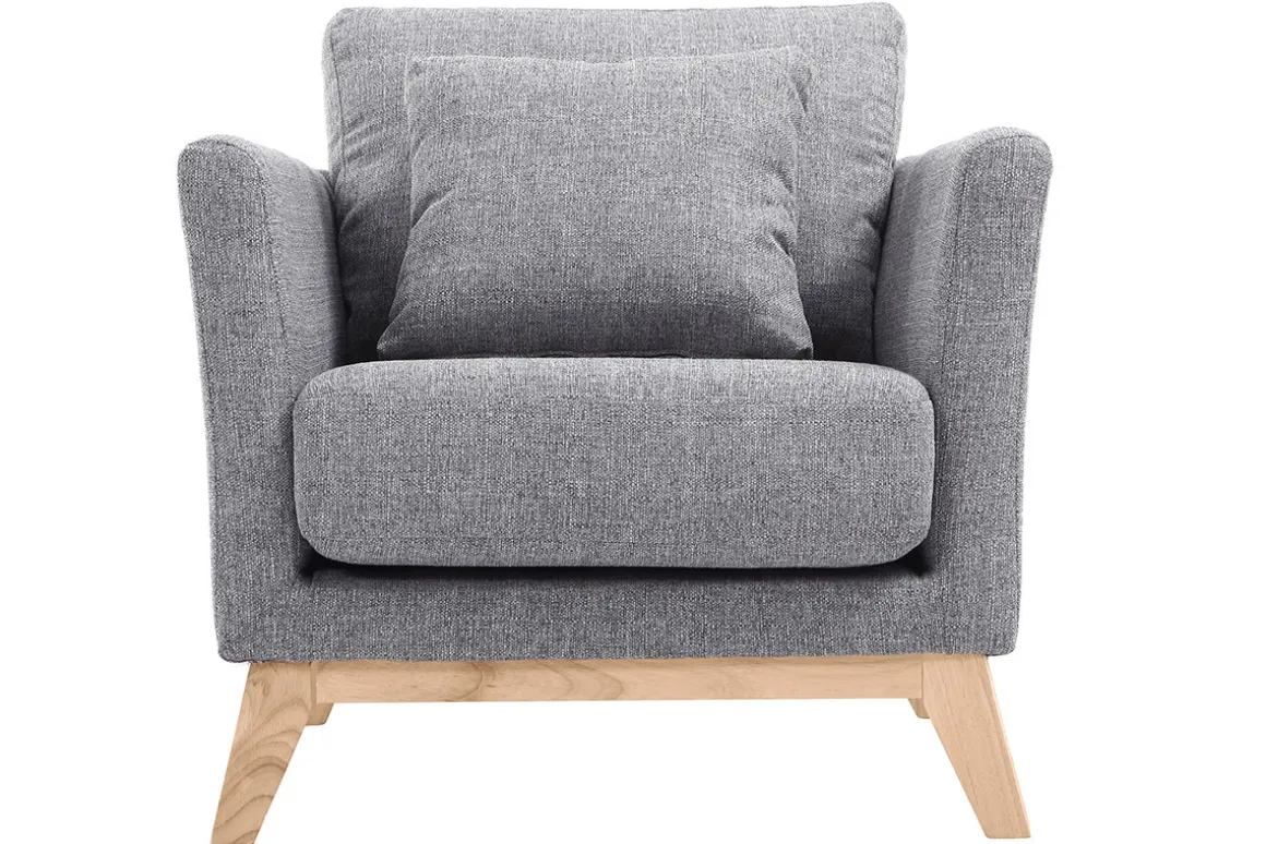 New Miliboo Sillón nórdico gris claro patas madera clara OSLO
