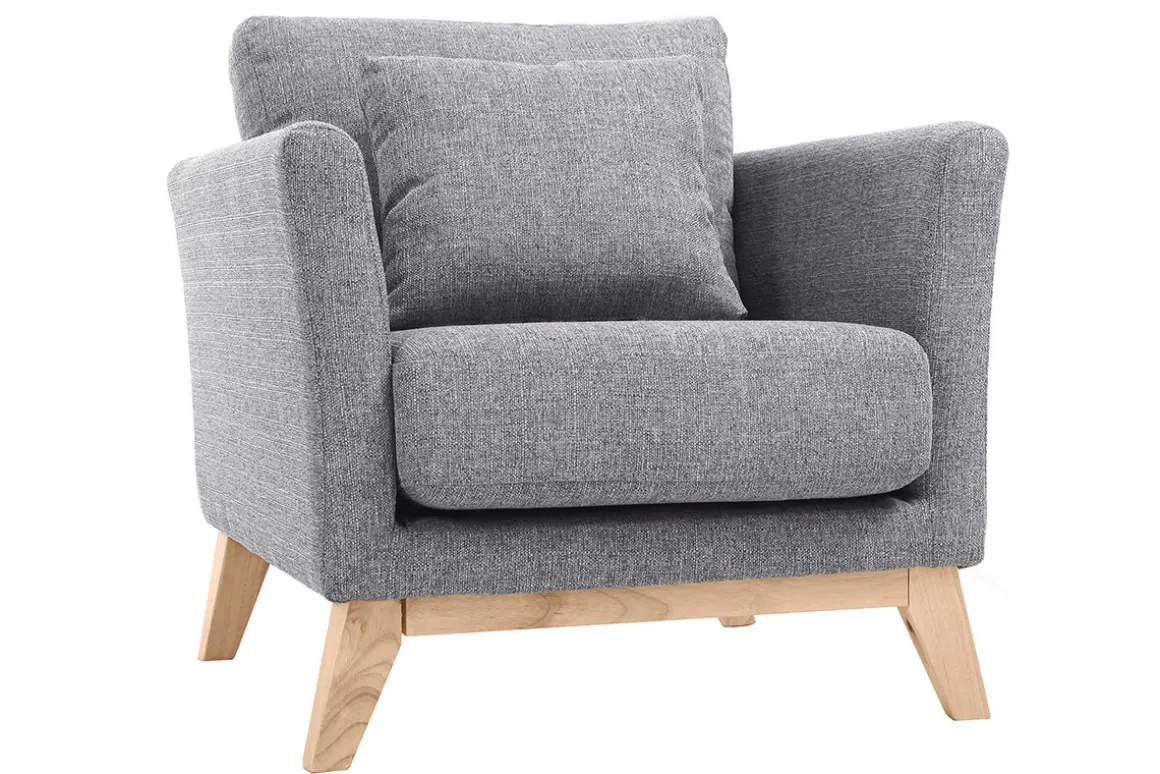 New Miliboo Sillón nórdico gris claro patas madera clara OSLO