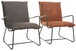 Online Miliboo Sillón polipiel marrón y estructura metal negra MERCY