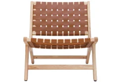 Clearance Miliboo Sillón étnico de madera con correas tejidas marrones BONDI