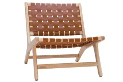 Clearance Miliboo Sillón étnico de madera con correas tejidas marrones BONDI
