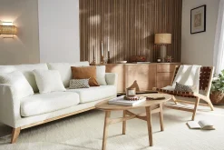Clearance Miliboo Sillón étnico de madera con correas tejidas marrones BONDI