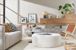 Clearance Miliboo Sillón étnico de madera con correas tejidas marrones BONDI