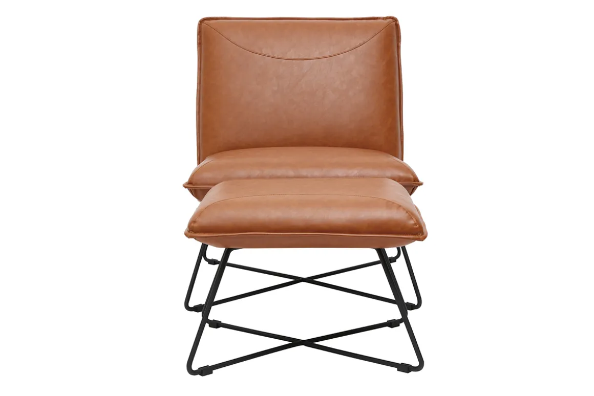 Fashion Miliboo Sillón vintage marrón con reposapiés PHILO
