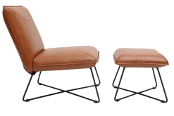 Fashion Miliboo Sillón vintage marrón con reposapiés PHILO