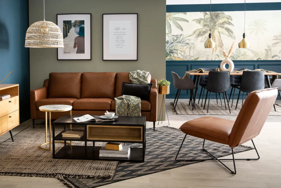 Fashion Miliboo Sillón vintage marrón con reposapiés PHILO