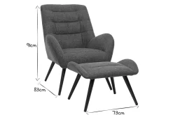 Store Miliboo Sillón y reposapiés moderno en tejido gris ZOE