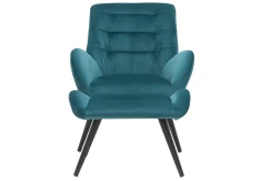 Shop Miliboo Sillón y reposapiés moderno en terciopelo azul petróleo ZOE