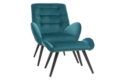 Shop Miliboo Sillón y reposapiés moderno en terciopelo azul petróleo ZOE