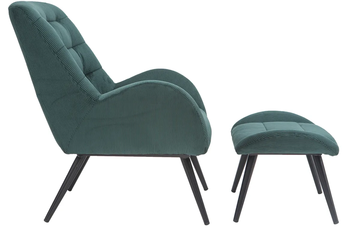 Best Sale Miliboo Sillón y reposapiés moderno en terciopelo verde ZOE