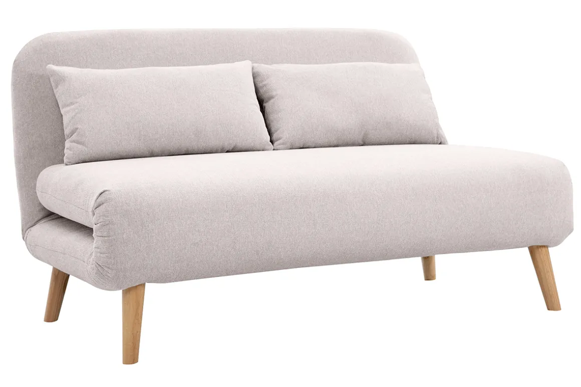 Cheap Miliboo Sillón-cama convertible de 2 plazas en tejido de terciopelo beige texturizado y madera clara AMIKO