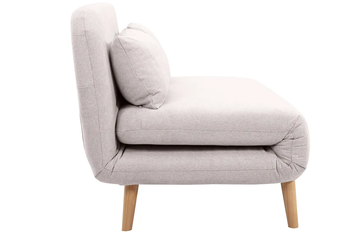 Cheap Miliboo Sillón-cama convertible de 2 plazas en tejido de terciopelo beige texturizado y madera clara AMIKO
