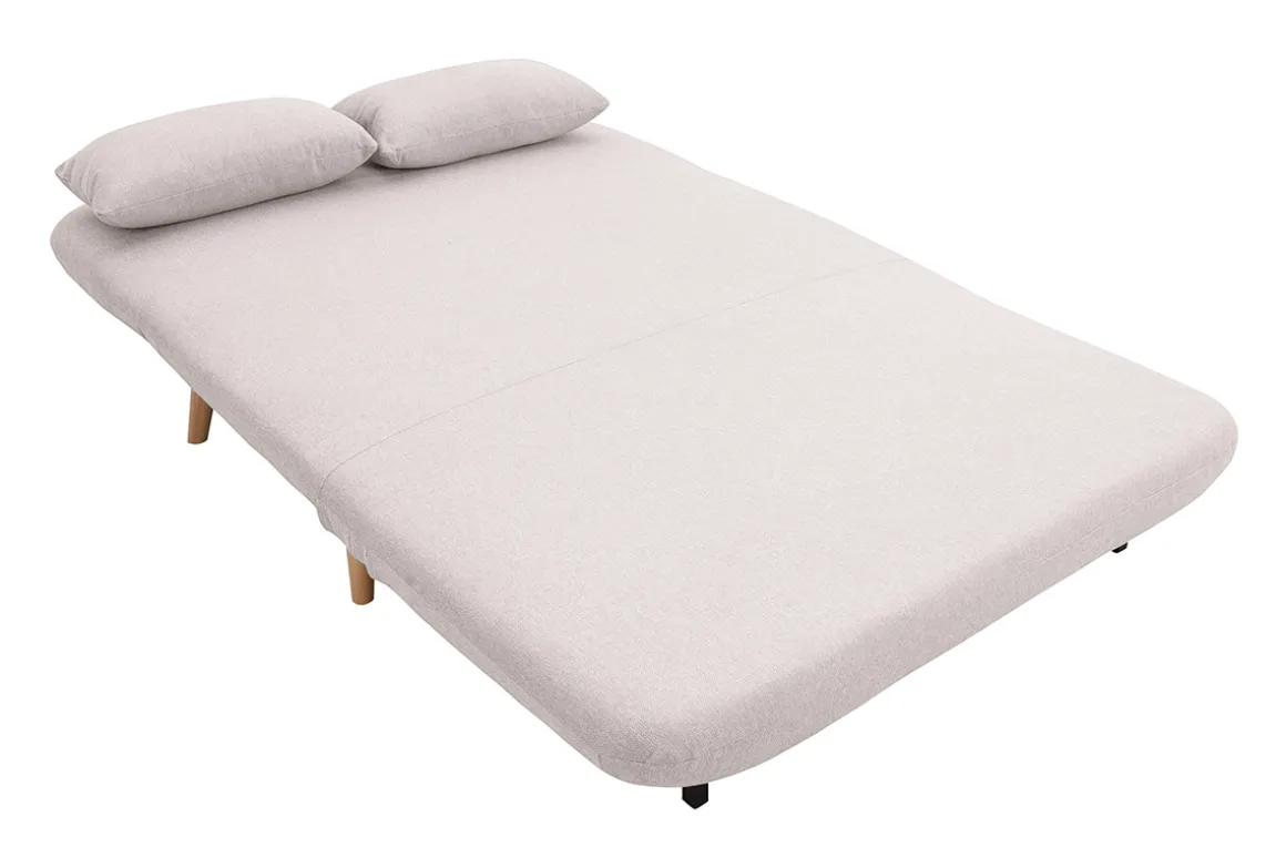 Cheap Miliboo Sillón-cama convertible de 2 plazas en tejido de terciopelo beige texturizado y madera clara AMIKO