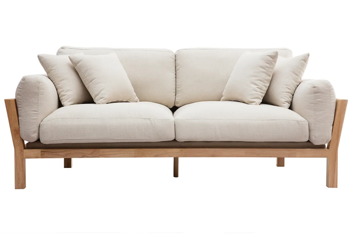 Store Miliboo Sofá 3 plazas blanco crema patas madera KYO