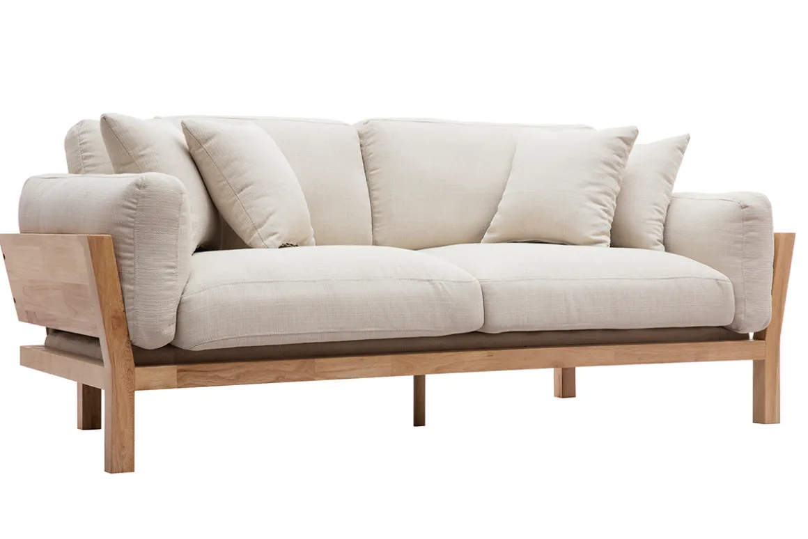 Store Miliboo Sofá 3 plazas blanco crema patas madera KYO