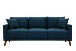 Clearance Miliboo Sofá 3-4 plazas de tejido azul oscuro y madera oscura MUNIK
