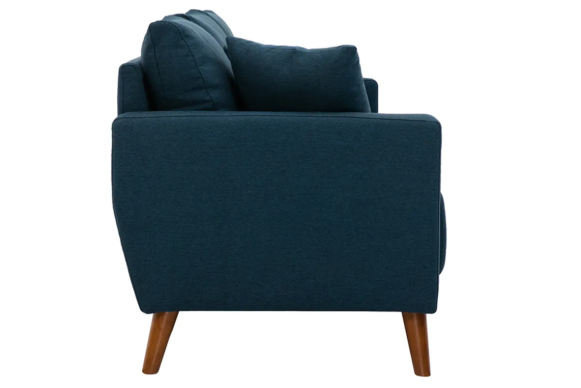 Clearance Miliboo Sofá 3-4 plazas de tejido azul oscuro y madera oscura MUNIK