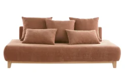 Fashion Miliboo Sofá 3 plazas de tejido efecto aterciopelado texturizado terracota y madera clara 200 cm ODEON