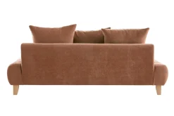Fashion Miliboo Sofá 3 plazas de tejido efecto aterciopelado texturizado terracota y madera clara 200 cm ODEON