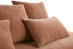 Fashion Miliboo Sofá 3 plazas de tejido efecto aterciopelado texturizado terracota y madera clara 200 cm ODEON