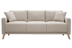 Shop Miliboo Sofá 3 plazas de tela beige y madera clara MUNIK