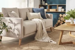 Shop Miliboo Sofá 3 plazas de tela beige y madera clara MUNIK