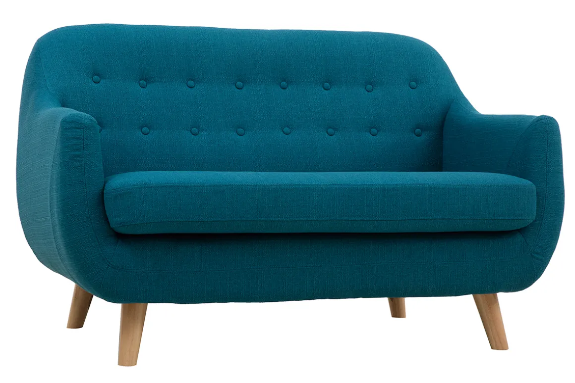 Cheap Miliboo Sofá 2 plazas nórdico desenfundable azul petróleo y madera YNOK