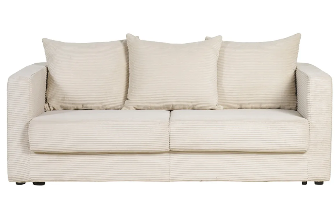 Cheap Miliboo Sofá cama 3 plazas de pana beige con colchón de 13 cm BACIO