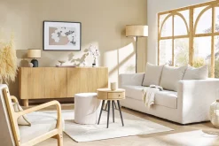 Cheap Miliboo Sofá cama 3 plazas de pana beige con colchón de 13 cm BACIO