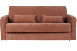 Shop Miliboo Sofá cama 3 plazas de tela efecto aterciopelado terracota con colchón de 13 cm LETTO