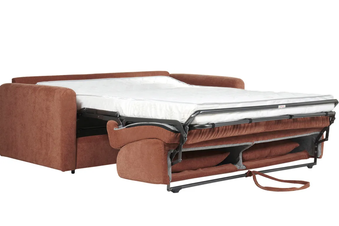 Shop Miliboo Sofá cama 3 plazas de tela efecto aterciopelado terracota con colchón de 13 cm LETTO