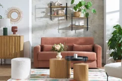 Shop Miliboo Sofá cama 3 plazas de tela efecto aterciopelado terracota con colchón de 13 cm LETTO