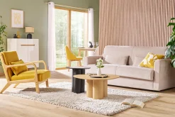 Sale Miliboo Sofá cama 3 plazas de tela efecto aterciopelado beige con colchón de 13 cm LETTO